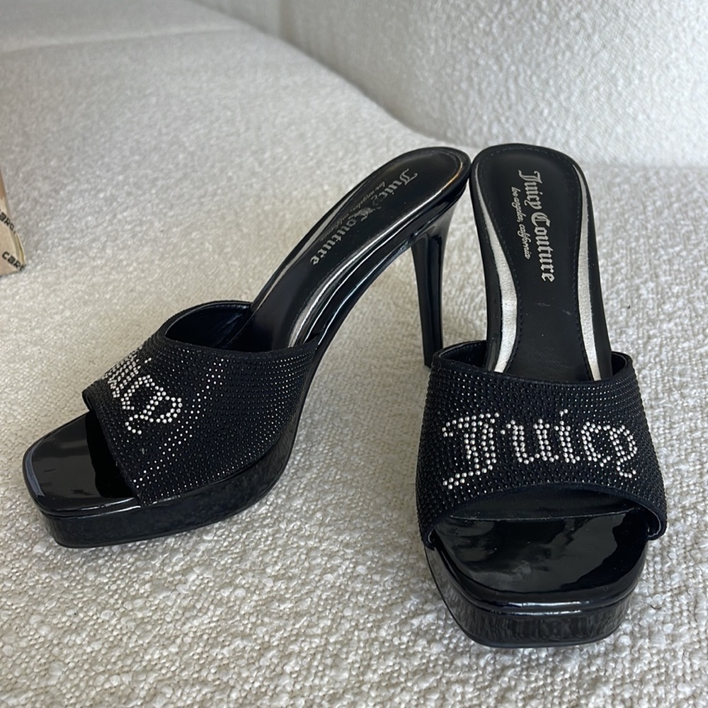 Juicy couture black silver rhinestone platform kitten heels 7.5
